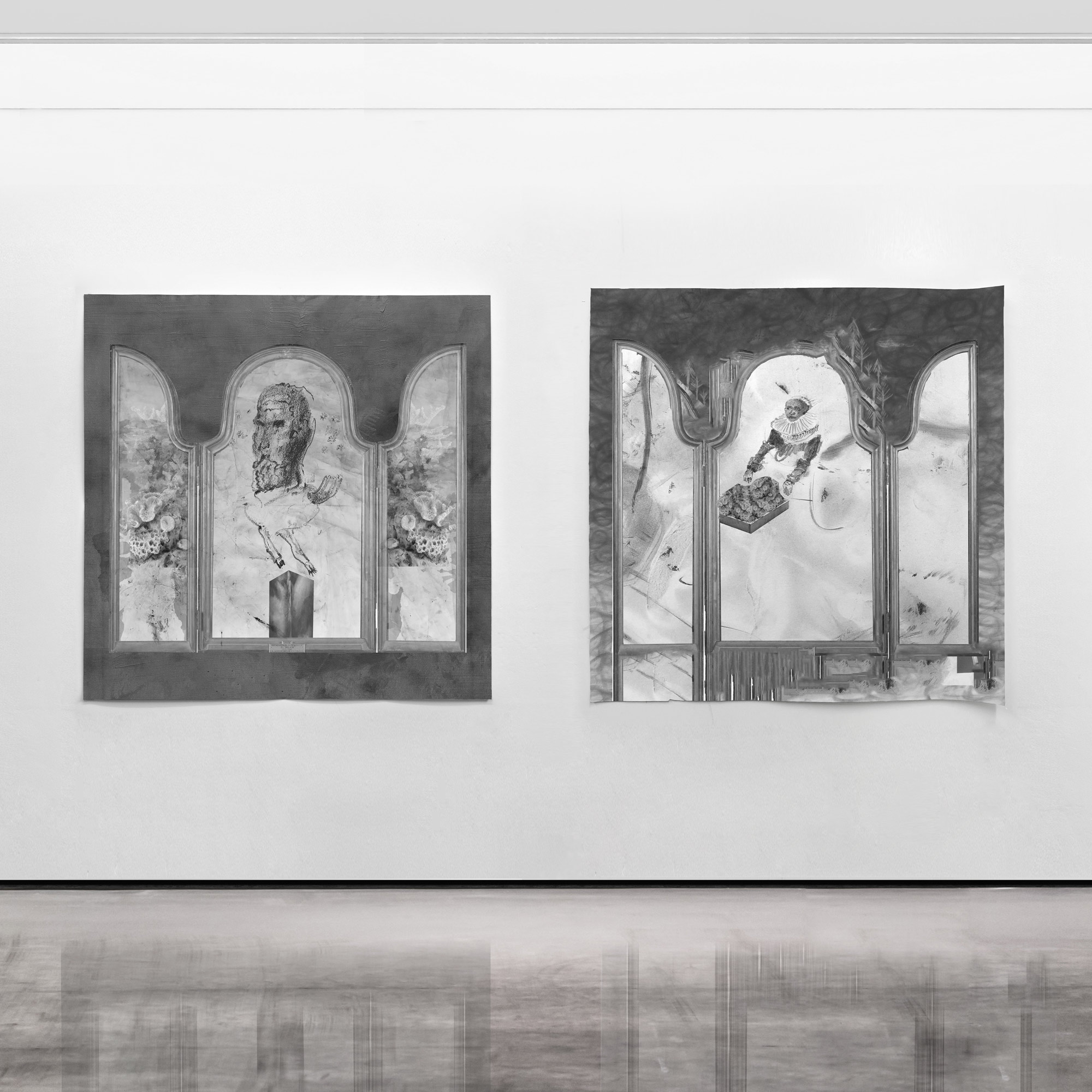 Installed - Mnemosyne/ with box of coral, Pencil, graphite drawing on paper, 2020 Installed - Mnemosyne/ with box of coral, Pencil, graphite drawing on paper, 2020