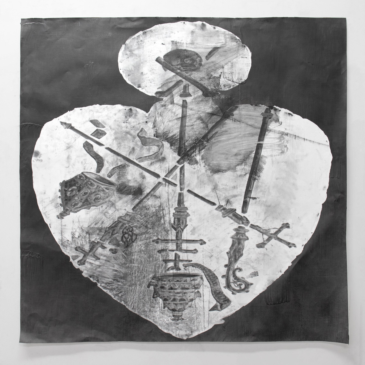 Triunfa la Muerte I. Pencil, graphite and solvent on paper. 100cm x 100cm, 2019